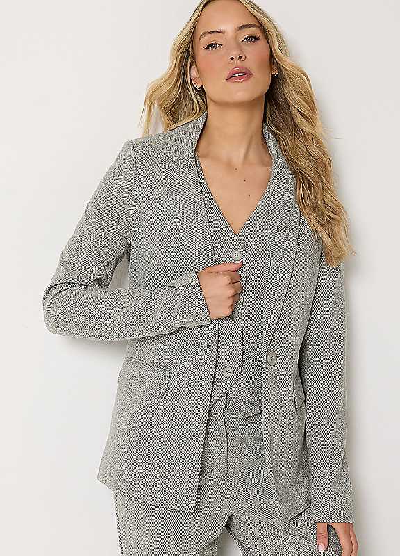 Long Tall Sally Women's Tall Herringbone Blazer in Grey | Size: 8 - Image 3