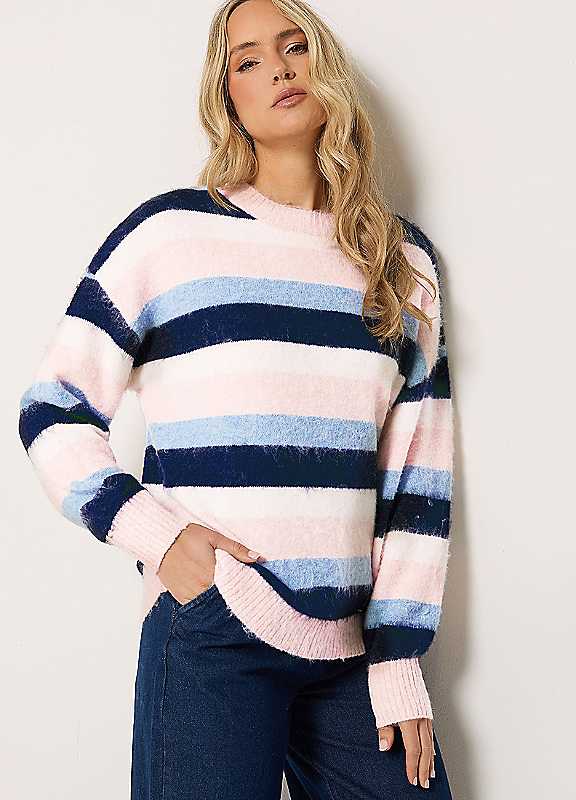 Lts Women's Pink Tall Baby Stripe Fluffy Jumper Size 22-24 - Image 2