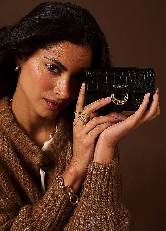 Luella Grey Letitia Medium Purse In Black Croc, Black, Women - Image 4