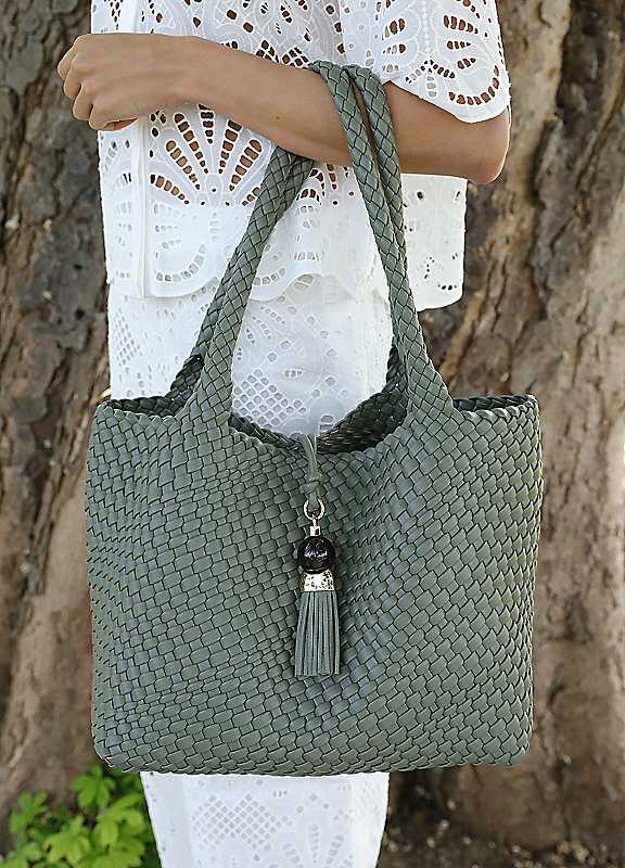 Luella Grey Khaki Saskia Large Woven Tote