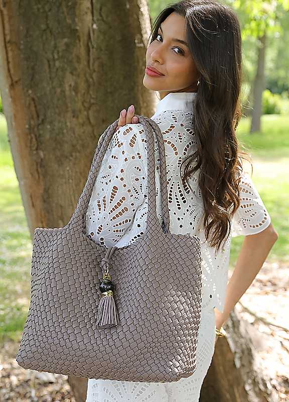 Luella Grey Peat Saskia Large Woven Tote
