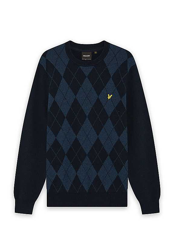Lyle and Scott Men's Cotton Merino Argyle Jumper in Navy Size S - Image 5