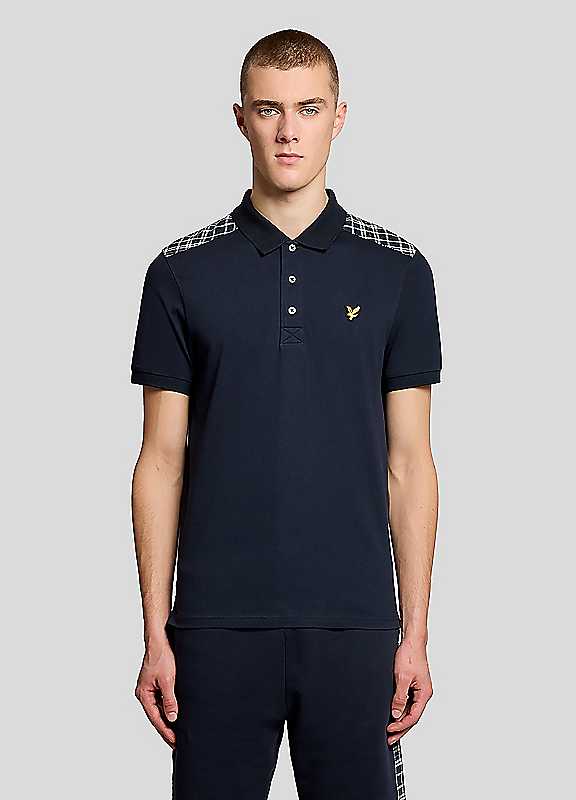 Lyle & Scott Men's Dark Navy Check Panelled Polo Shirt - Image 4