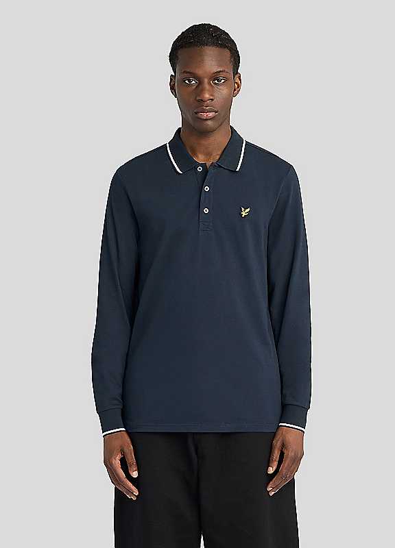 Lyle & Scott Dark Navy Lyle Scott Tipped Long Sleeve Polo