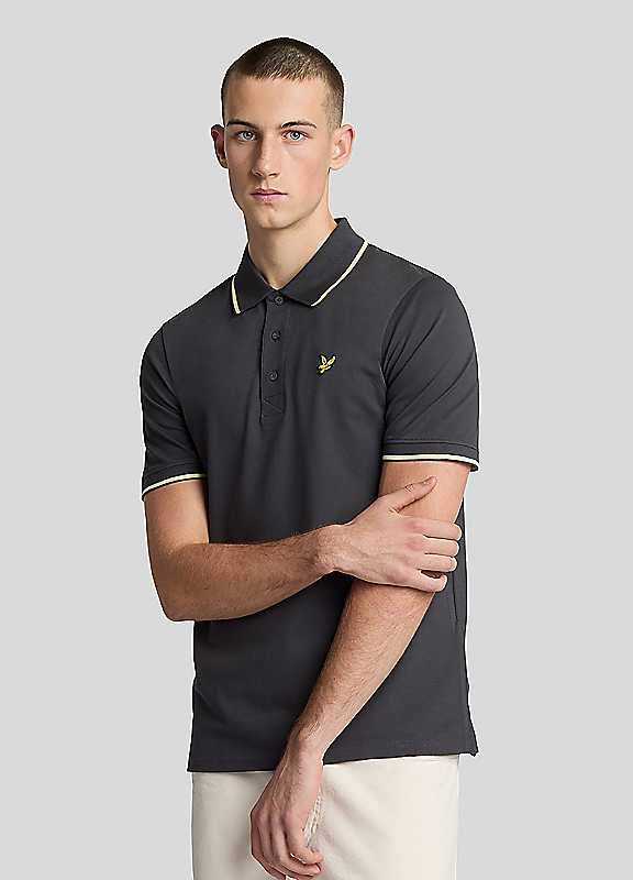 Lyle & Scott Gunmetal Lyle Scott Tipped Polo Shirt Large
