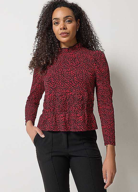 M&Co Women's Dark Red Abstract Print Shirred Top In Size 14 - Image 2