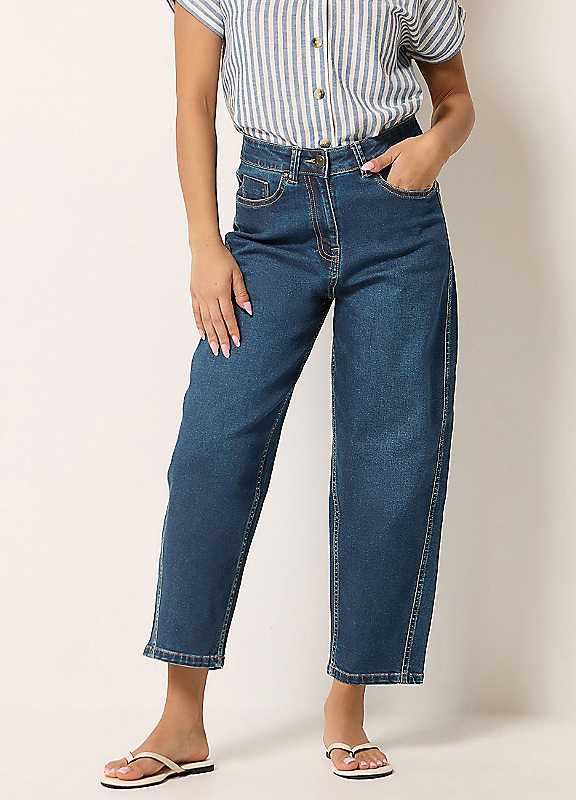 M&Co Women's Dark Blue Barrel Leg Jeans In | Size: 12L - Image 2