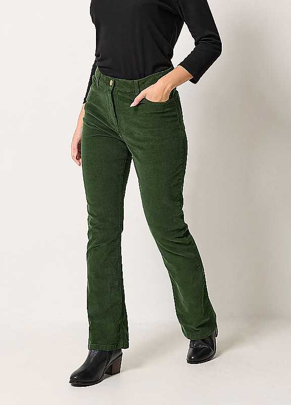 M&Co Women's Dark Green Corduroy Bootcut Trousers In Small - Image 2