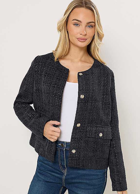 M&Co Women's Dark Navy Boucle Button Up Jacket In | Size: 20 - Image 8