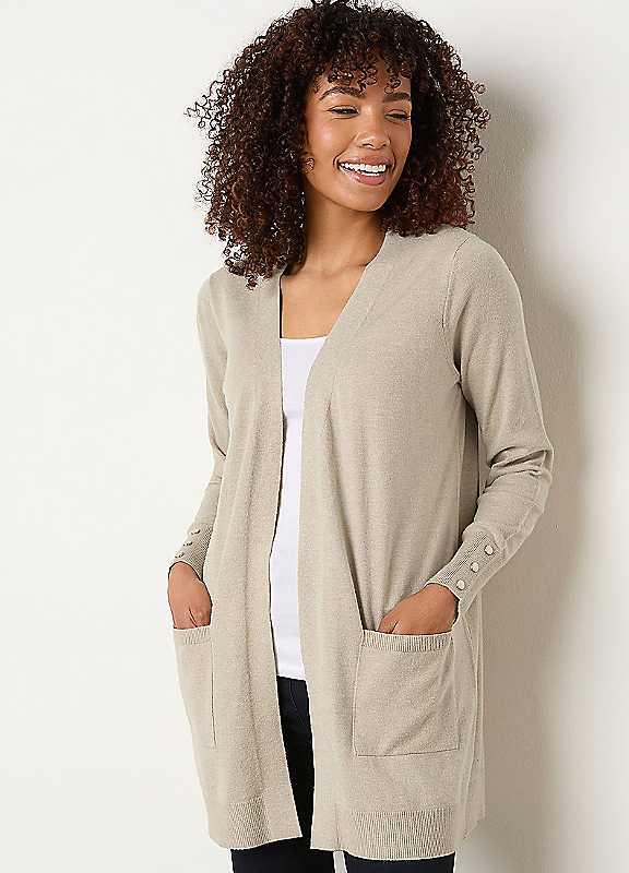M&Co Women's Button Detail Midi Cardigan Sweater in Camel | Size: 10-12 - Image 2