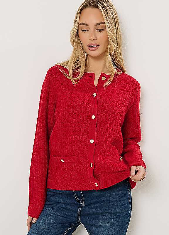 M&Co Women's Red Button Through Knit Cardigan In | Size: 10/12 - Image 7