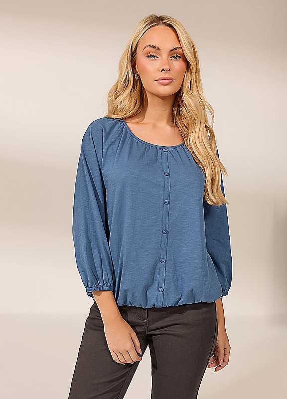 M&Co Women's Mid Blue Button Through Cotton Blouse In | : Size 12 - Image 6