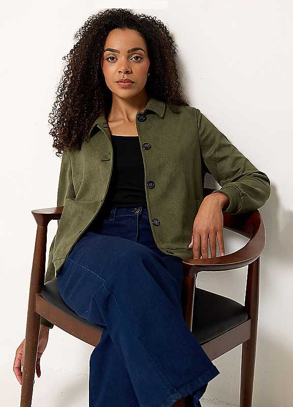 M&Co Women's Olive Button Up Faux Suede Shacket Jacket In | Size: 20 - Image 2