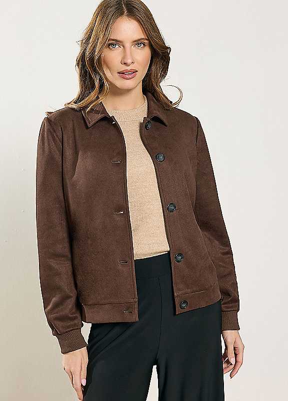 M&Co Women's Chocolate Button Up Faux Suede Jacket In Size 18 - Image 3