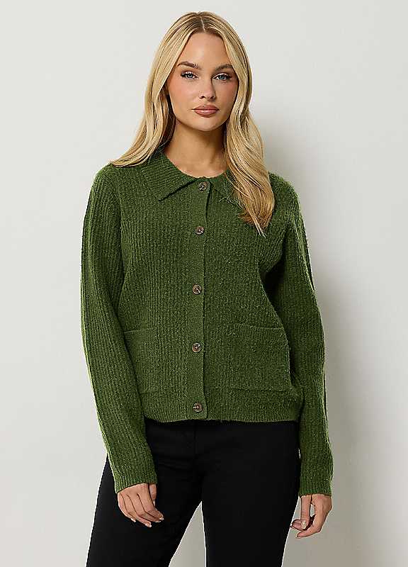 M&Co Women's Dark Green Button Up Pocket Detail Cardigan In | Size: 18/20 - Image 2