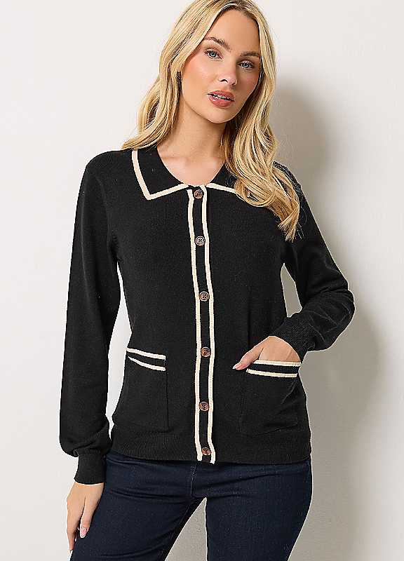 M&Co Women's Black Button Up Tipped Cardigan In | Size: 18-20 - Image 3