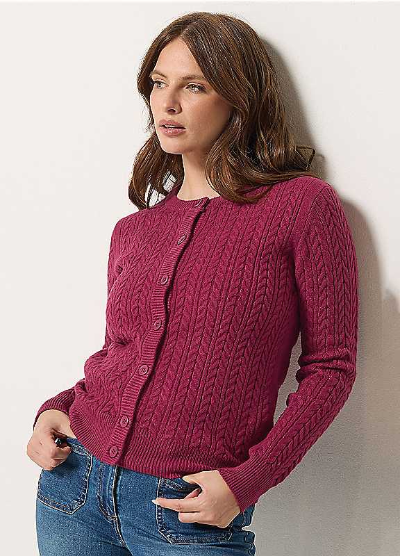 M&Co Women's Raspberry Petite Cable Knit Cardigan In | Size: 14/16 - Image 3