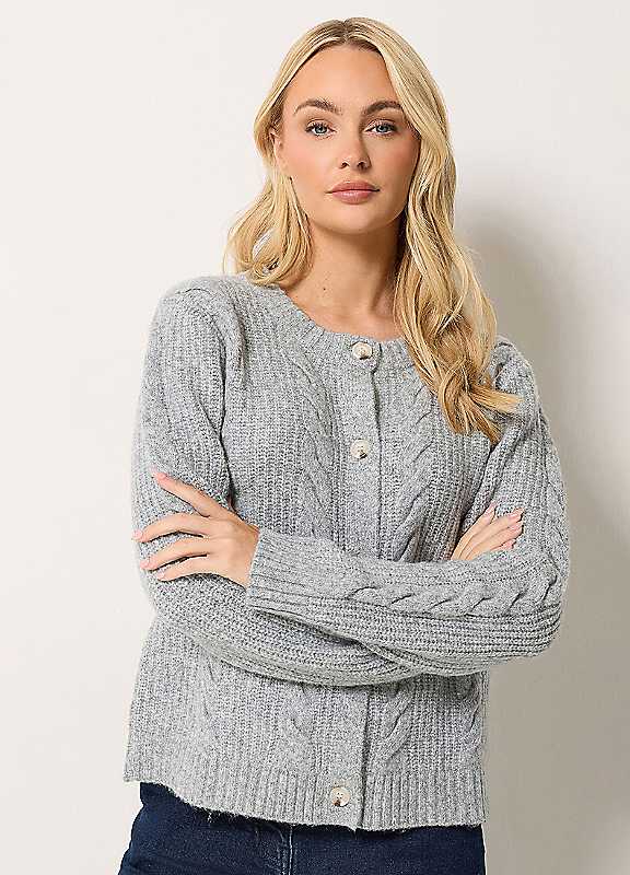 M&Co Women's Pale Grey Cable Knit Button Up Cardigan In Size 18-20 - Image 3