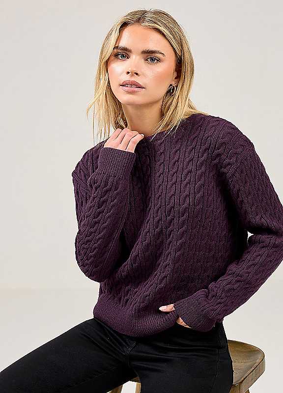 M&Co Purple Mco Cable Knit Jumper