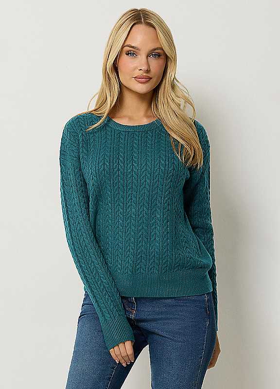 M&Co Women's Teal Cable Knitted Jumper In | : 14/16 - Image 5