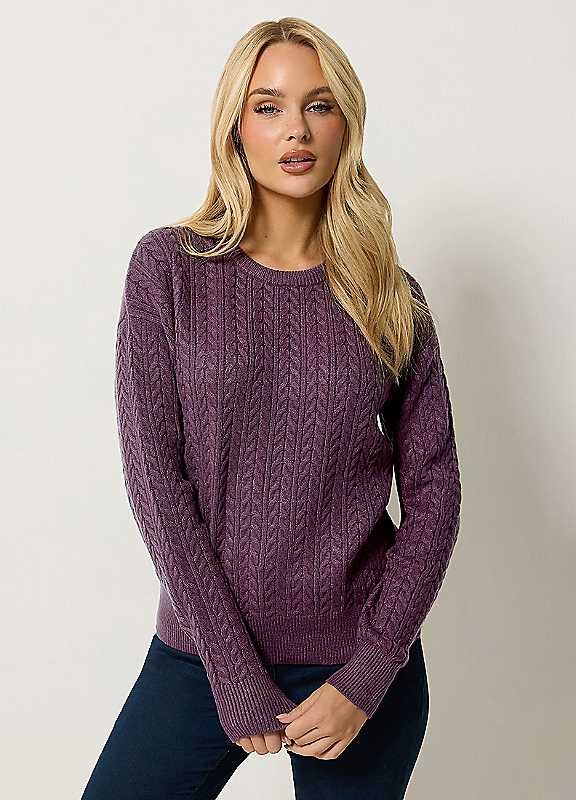 M&Co Women's Purple Cable Knitted Jumper In | Size: 10/12 - Image 3