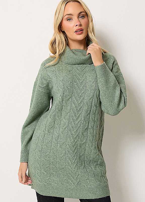 M&Co Women's Green Cable Knit Roll Neck Jumper In | : 10/12 - Image 3