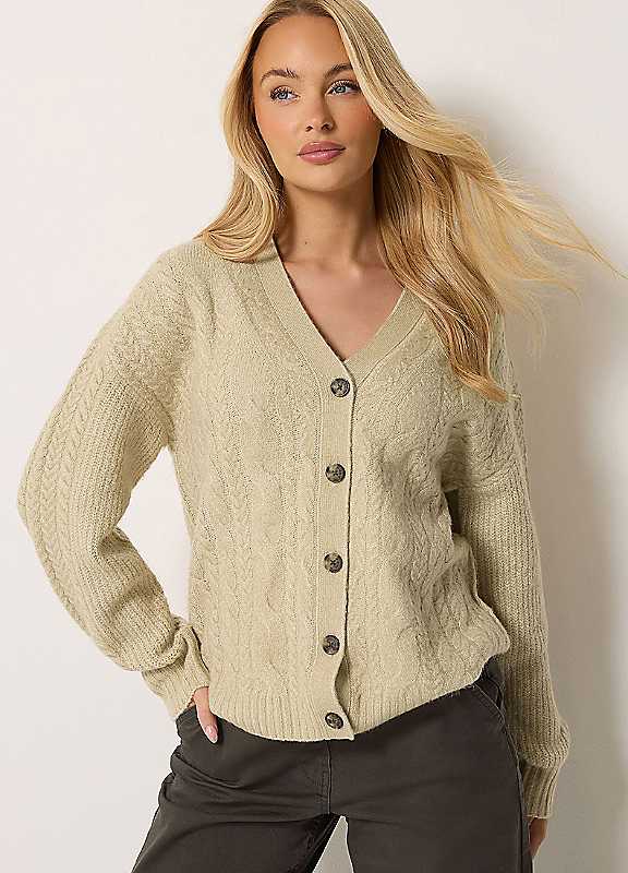 M&Co Brown Mco Cable Knit V-Neck Cardigan