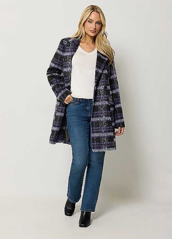 M&Co Women's Black Check Tailored Coat In | : Size 12 - Image 3