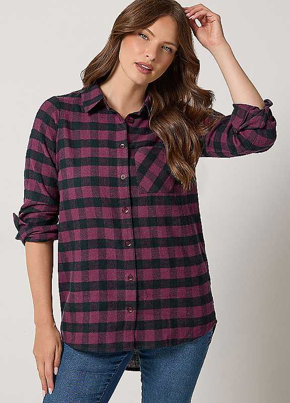 M&Co Women's Check Shirt in Mauve | Size: 10 - Image 3