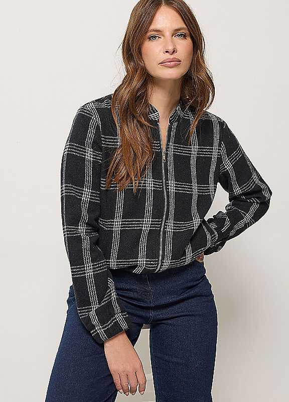 M&Co Women's Black Check Zip Through Jacket In | Size: 12 - Image 3