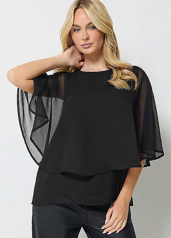 M&Co Black Mco Chiffon Cape Top