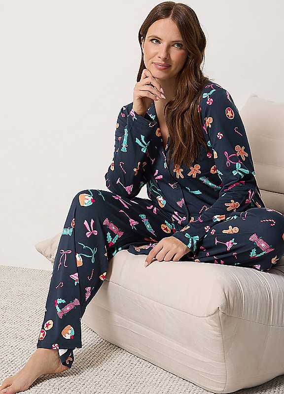 M&Co Blue Mco Christmas Soft Touch Pyjama Set