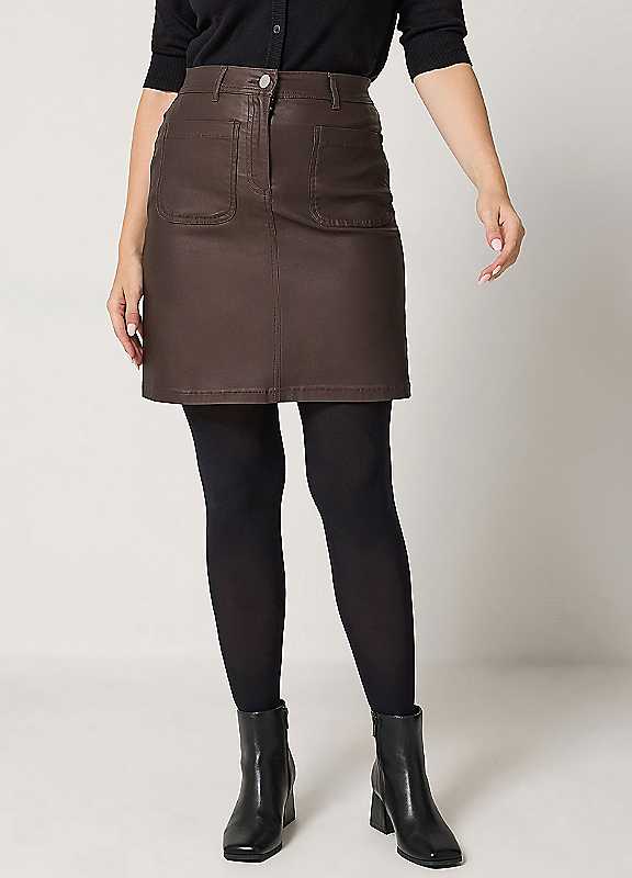 M&Co Brown Mco Coated A-Line Skirt