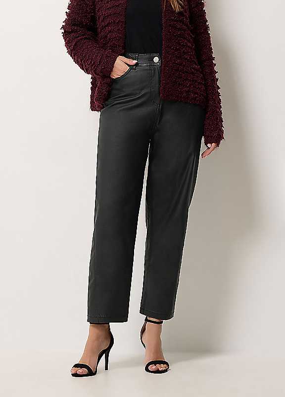 M&Co Women's Black Coated Barrel Leg Jeans In | Size: 16S - Image 5