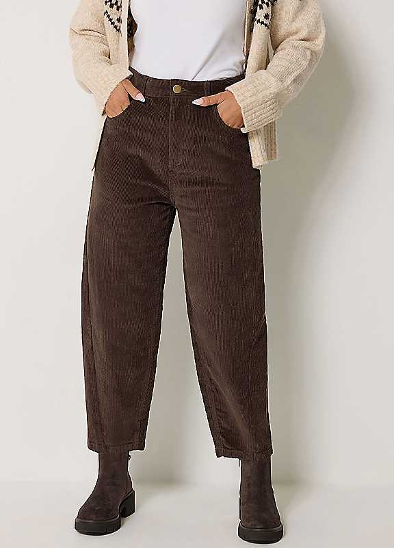 M&Co Brown Mco Cord Barrel Leg Trousers