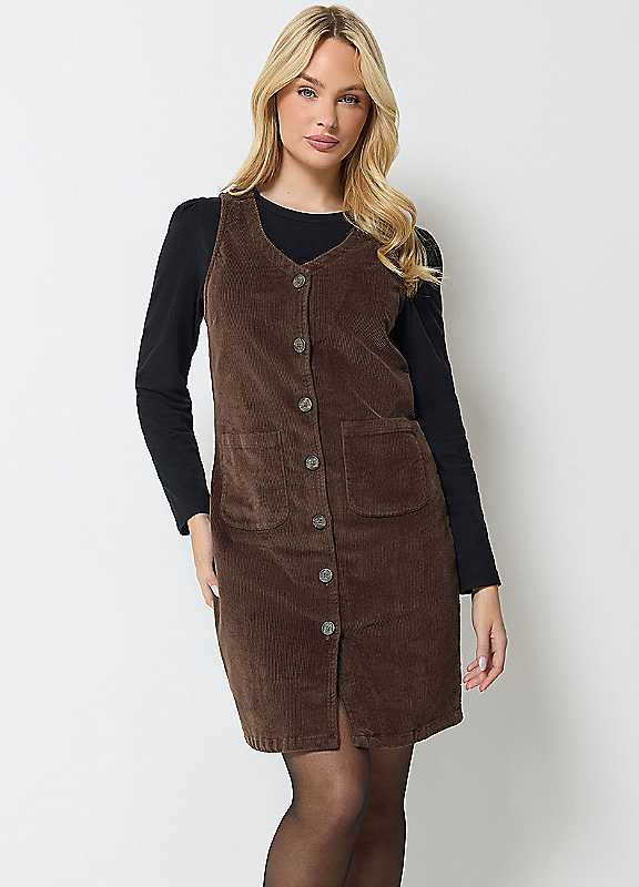 M&Co Women's Brown Corduroy Pinafore Mini Dress In | : Size 20 - Image 2