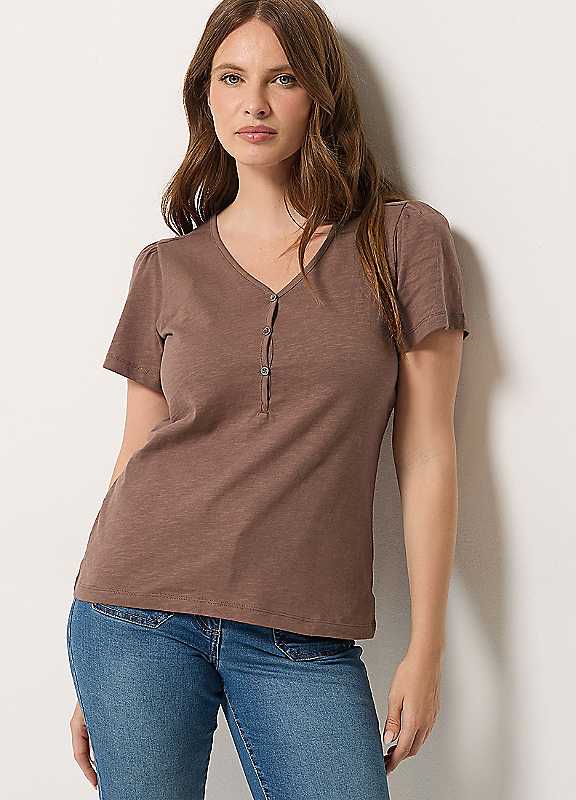 M&Co Women's Light Brown Half Placket Cotton Top In Size 20 - Image 7