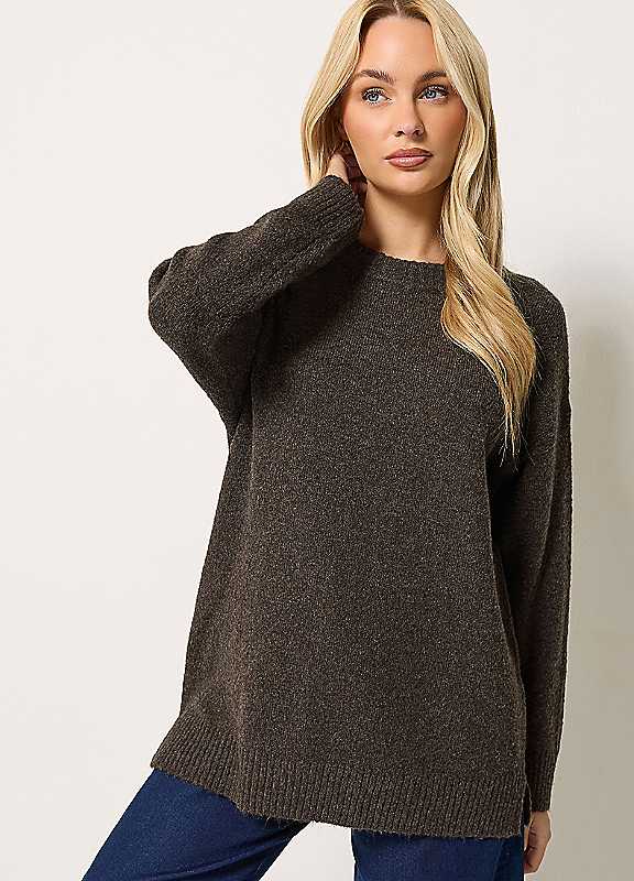 M&Co Women's Chocolate Crew Neck Knitted Jumper In | : 10/12 - Image 4