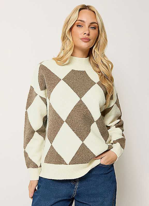 M&Co Women's Off White Argyle Jumper In | : 10/12 - Image 6