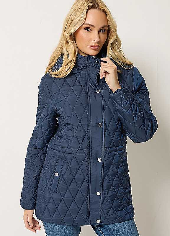 M&Co Women's Mid Navy Diamond Quilted Jacket In | Size: 12 - Image 3