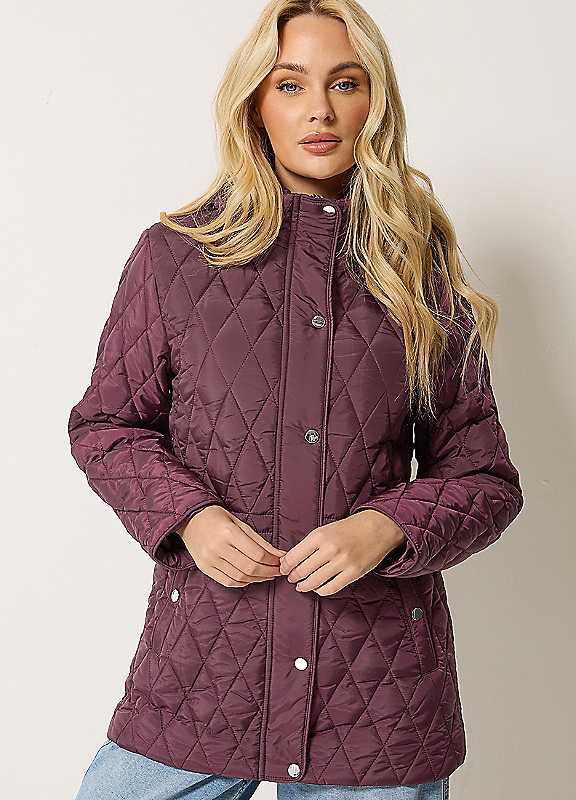 M&Co Women's Diamond Quilted Jacket in Purple | Size: 14 - Image 3