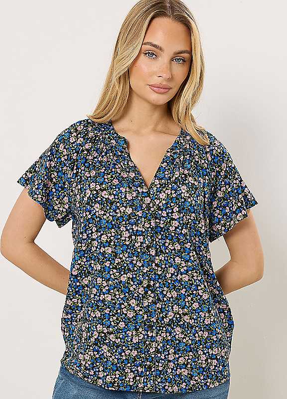 M&Co Women's Black Ditsy Floral Button Front Blouse In | Size: 12 - Image 6