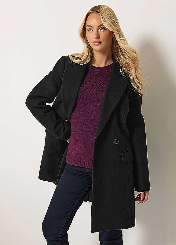 M&Co Women's Black Double Breasted Tailored Coat In | : Size 12 - Image 2