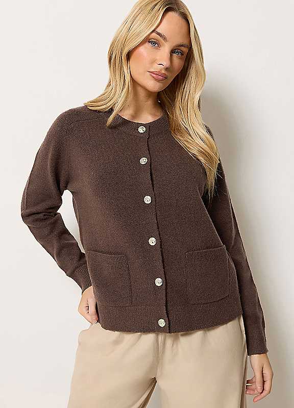 M&Co Brown Mco Embellished Button Detail Cardigan