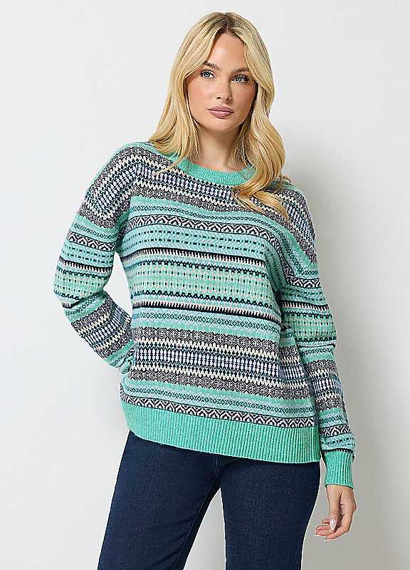 M&Co Women's Mint Fair Isle Long Sleeve Jumper In | Size: 18/20 - Image 5
