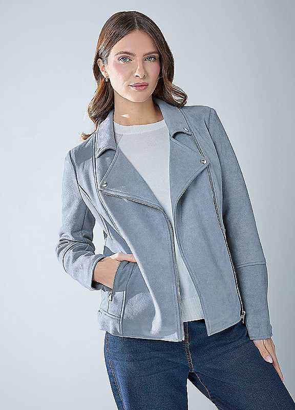 M&Co Blue Mco Faux Suede Biker Jacket