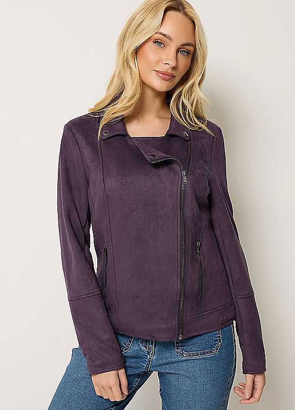 M&Co Women's Purple Faux Suede Biker Jacket In Size 20 - Image 2