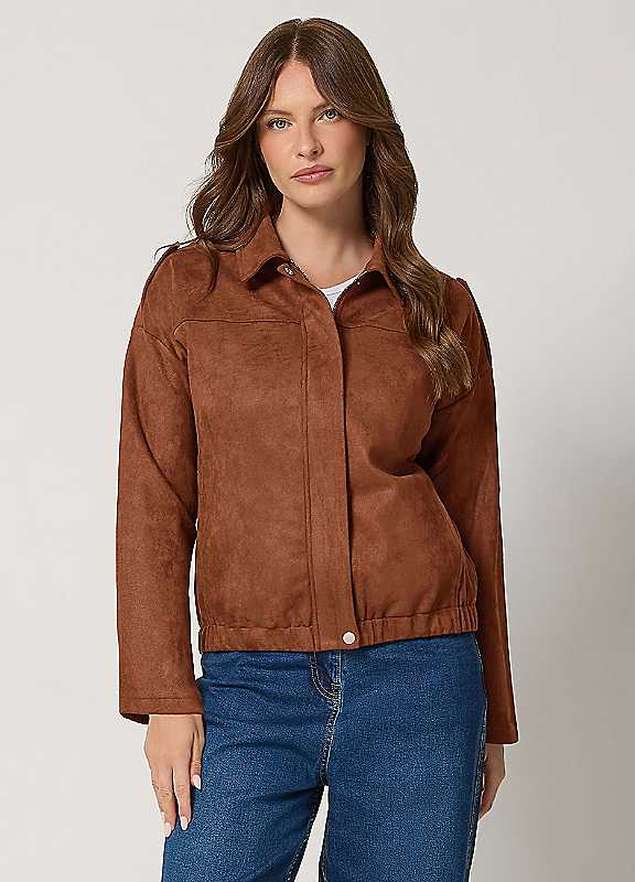 M&Co Women's Light Brown Faux Suede Bomber Jacket In | Size: 10 - Image 5