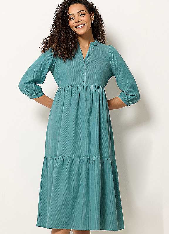 M&Co Women's Stripe Tiered Midi Dress in Turquoise | Size: 22 - Image 3