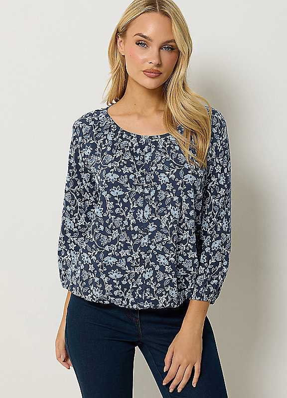 M&Co Women's Dark Navy Printed Button Through Cotton Blouse In | : Size 16 - Image 6